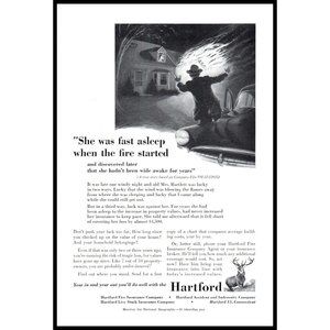 1953 The Hartford Insurance Company Vintage Print Ad House Fire Wall Art Photo